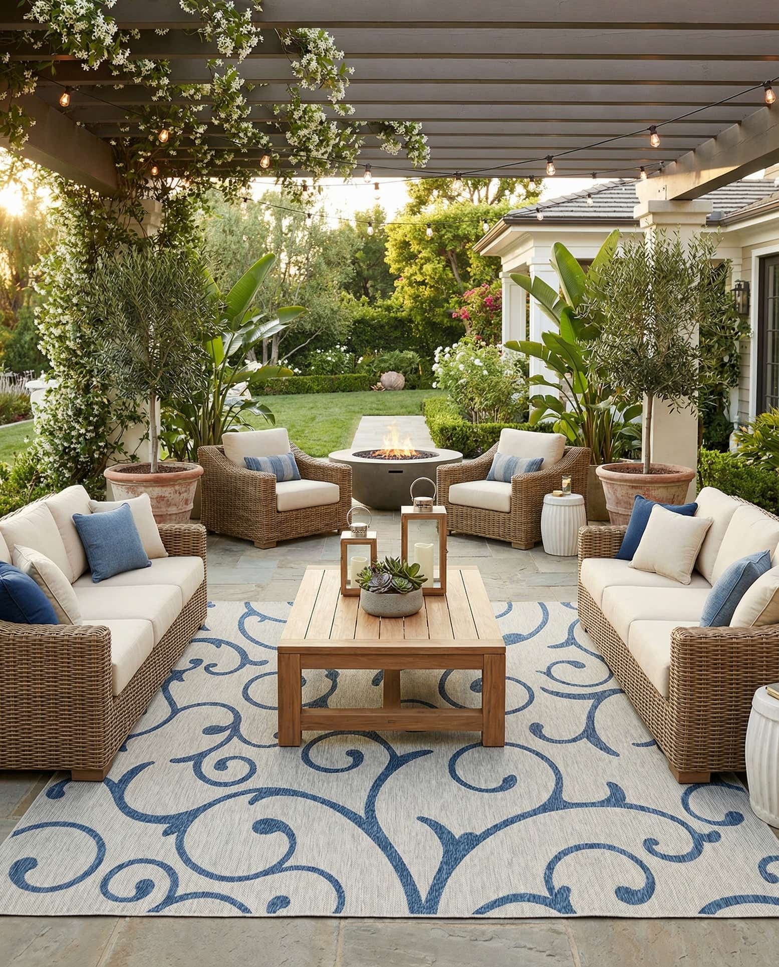 13' x 13' Easy-Clean Botanical Indoor / Outdoor Square Rug