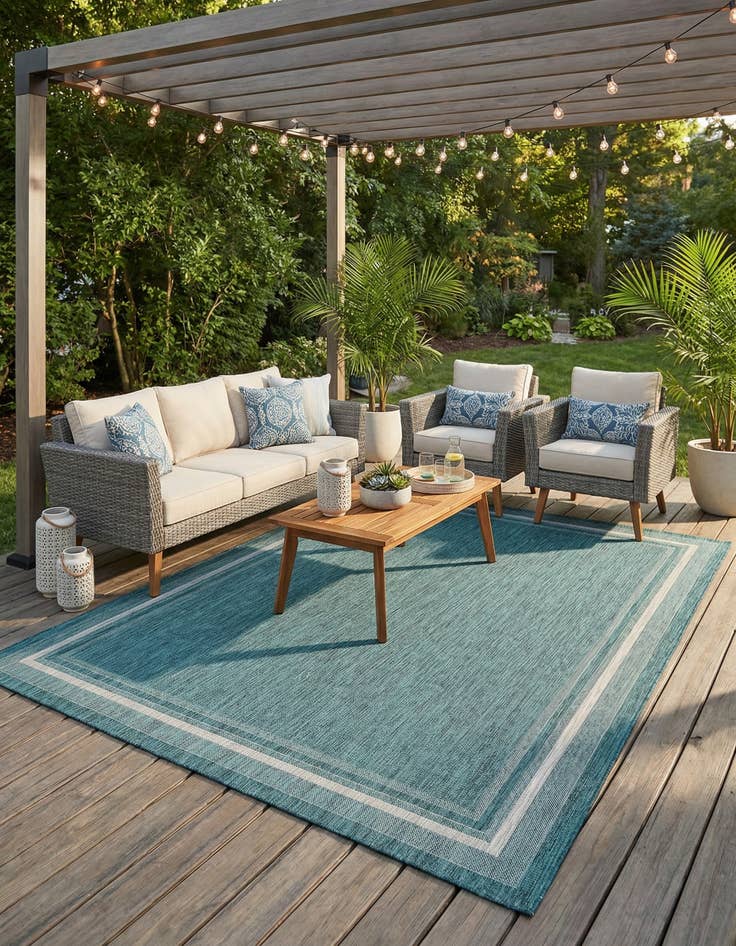 Detail image of 10' x 14'  Washable Border Indoor / Outdoor Rug