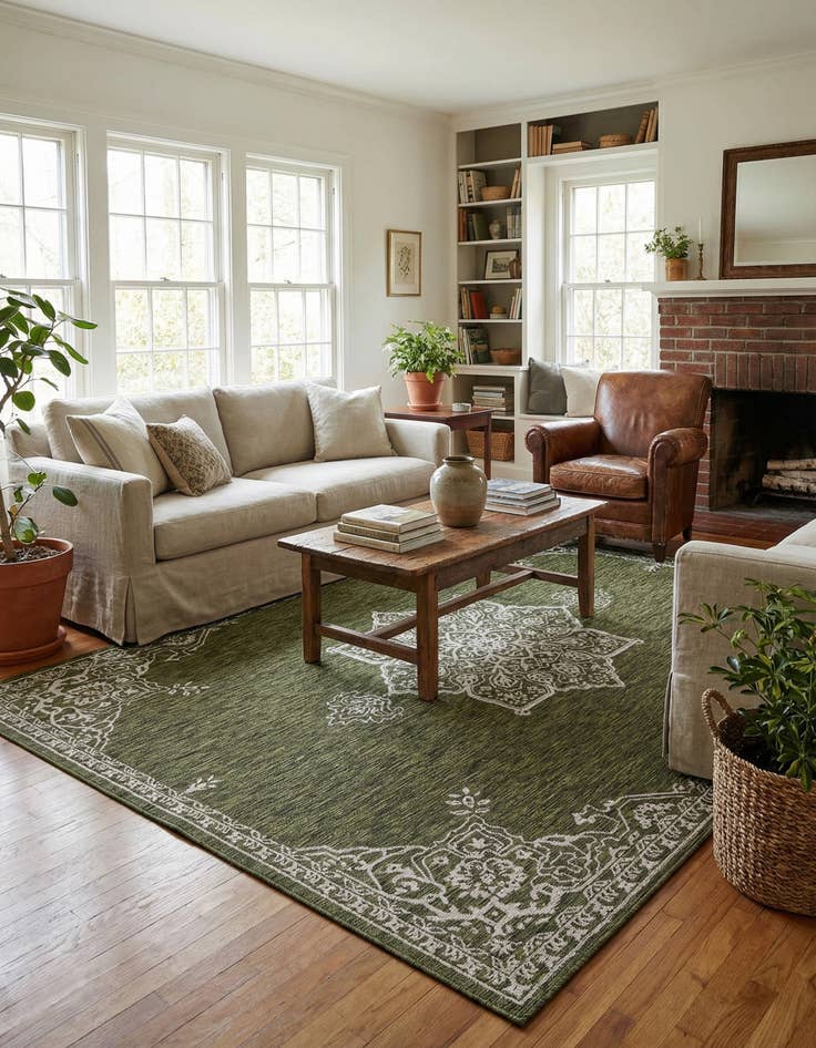 Detail image of 9' x 12'  Washable Traditional Indoor / Outdoor Rug