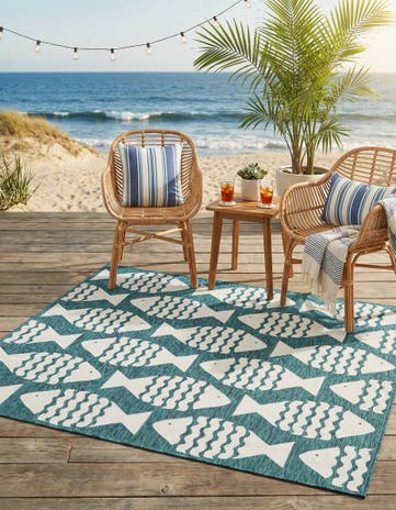 7' 10 x 7' 10 Easy-Clean Coastal Indoor / Outdoor Square Rug