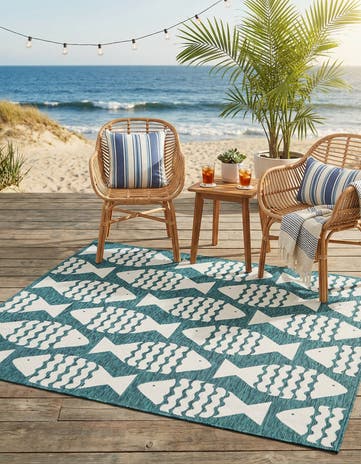 7' 10 x 7' 10 Easy-Clean Coastal Indoor / Outdoor Square Rug