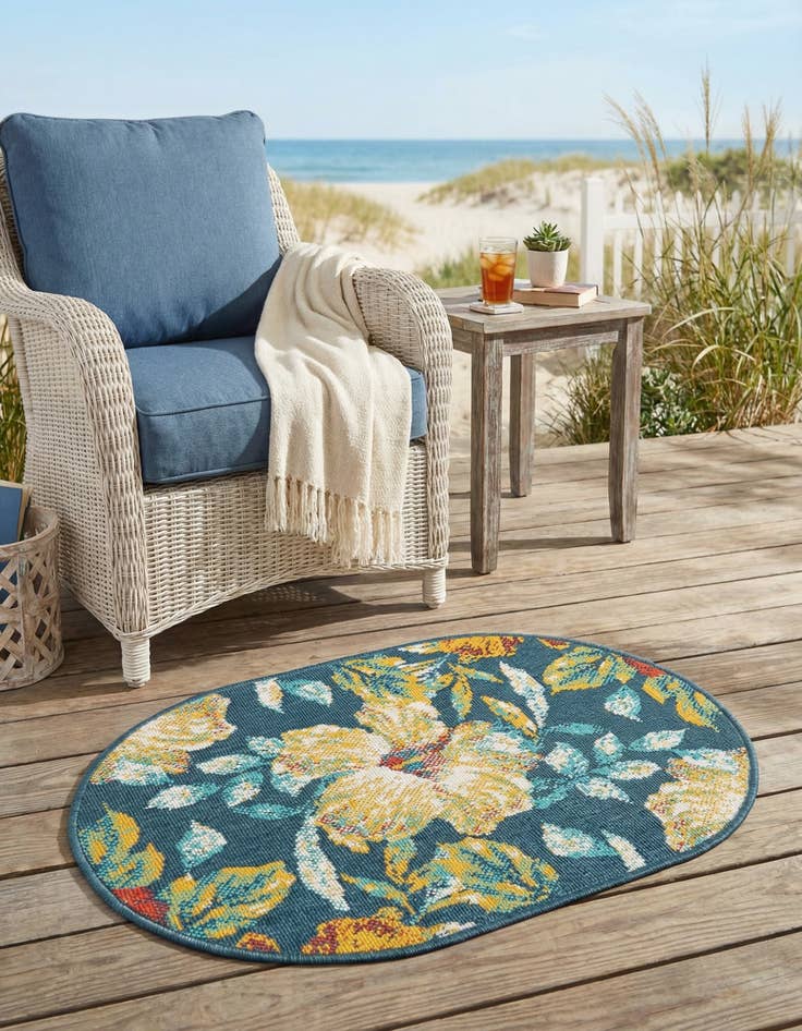 Detail image of 2' x 3' Easy-Clean Coastal Indoor / Outdoor Oval Rug