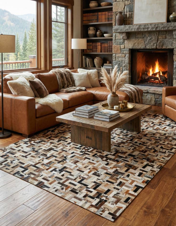 Detail image of  5' x 7' 11 Cowhide - Patchwork Rug