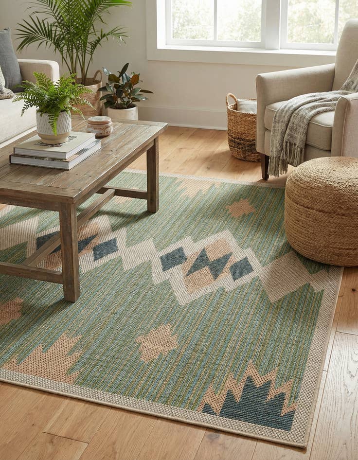 Detail image of  5' 3 x 5' 3  Washable Baja Indoor / Outdoor Square Rug