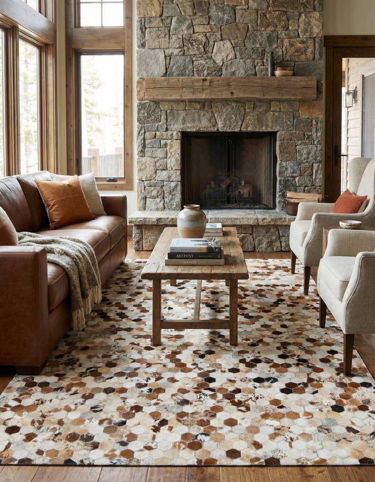 Detail image of  5' 1 x 7' 10 Cowhide Leather Rug