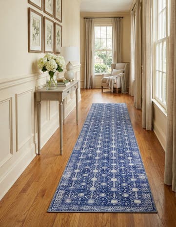 Navy Blue Washable Timeless Runner Rug