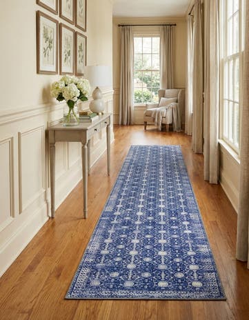 Navy Blue Washable Timeless Runner Rug