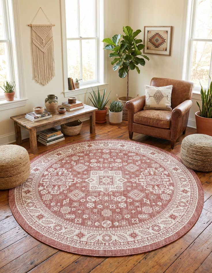 Detail image of 10' x 10' Easy-Clean Aztec Indoor / Outdoor Round Rug