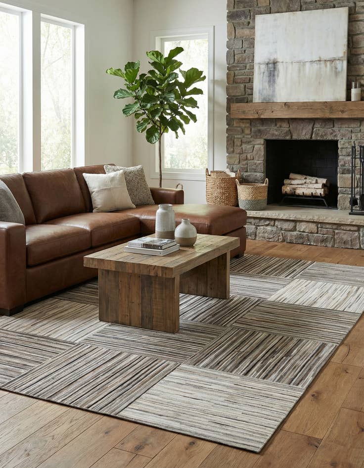 Detail image of 4' 11 x 8' 1 Cowhide Stocks Rug