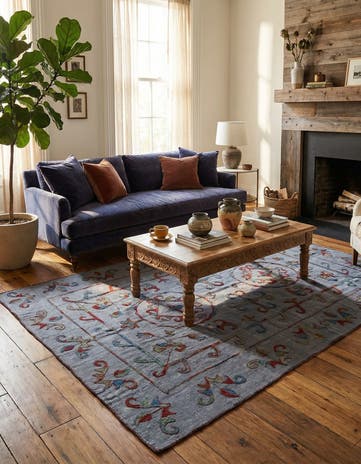 5' 6 x 7' 10 Hand Woven Kilim Suzani Wool Rug
