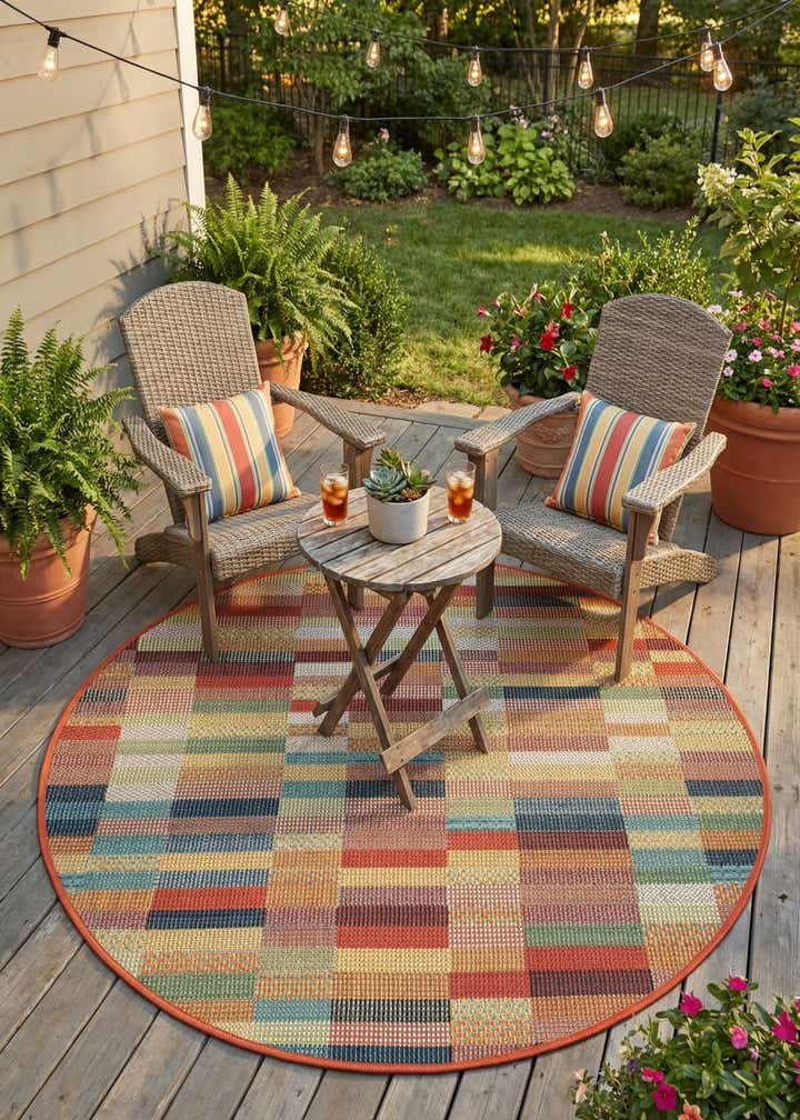 4' 1 x 4' 1 Easy-Clean Baja Indoor / Outdoor Round Rug