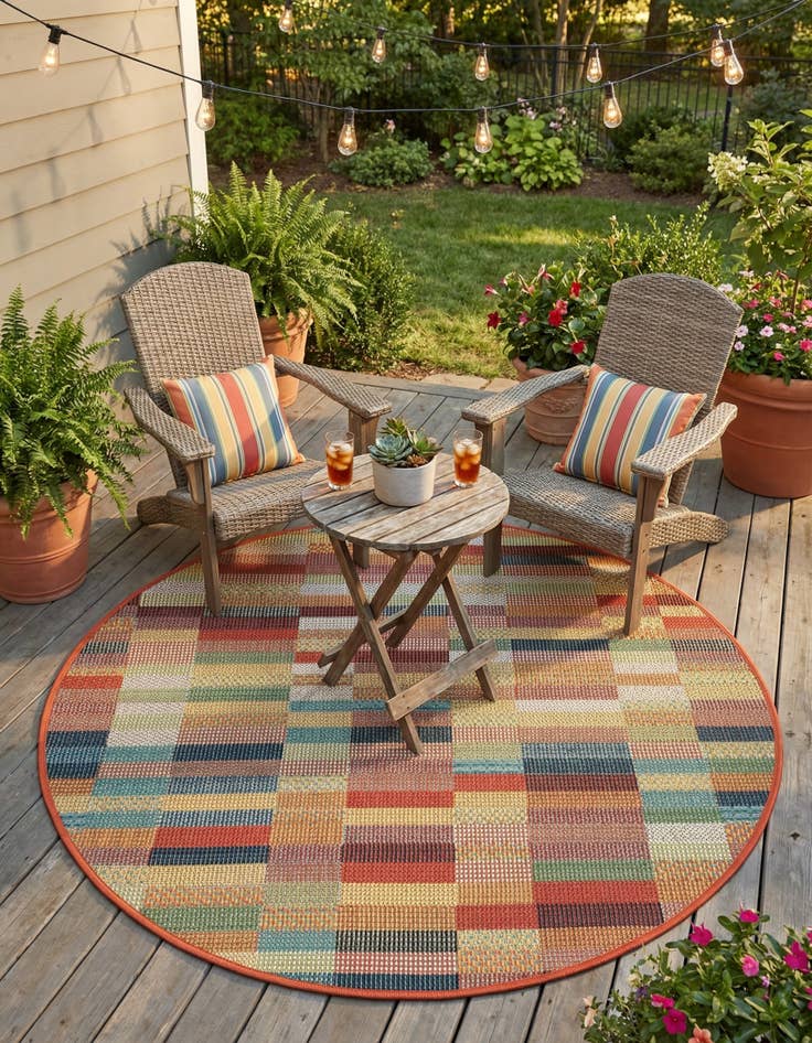 Detail image of 4' 1 x 4' 1  Washable Baja Indoor / Outdoor Round Rug