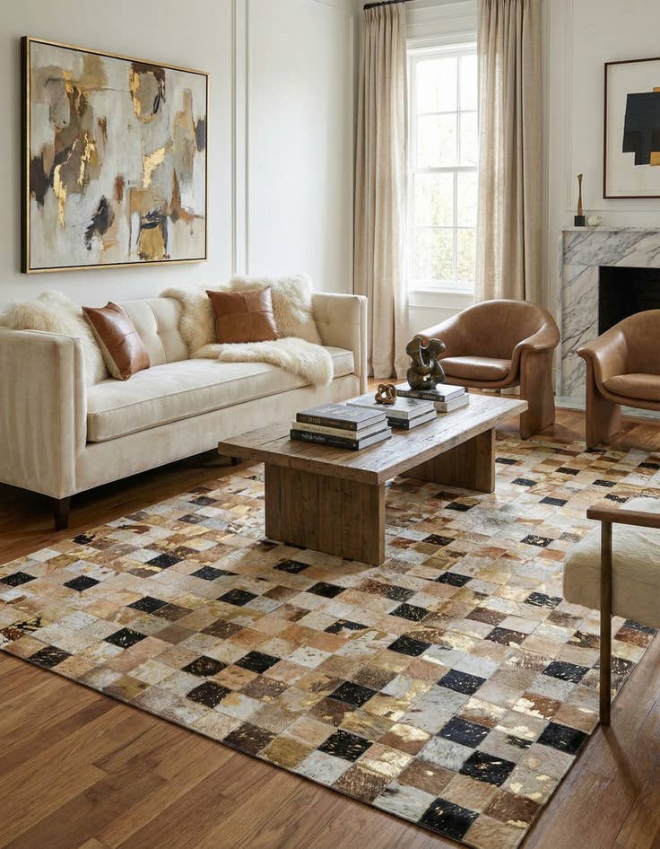 Detail image of 5' 1 x 8' Cowhide Leather Rug