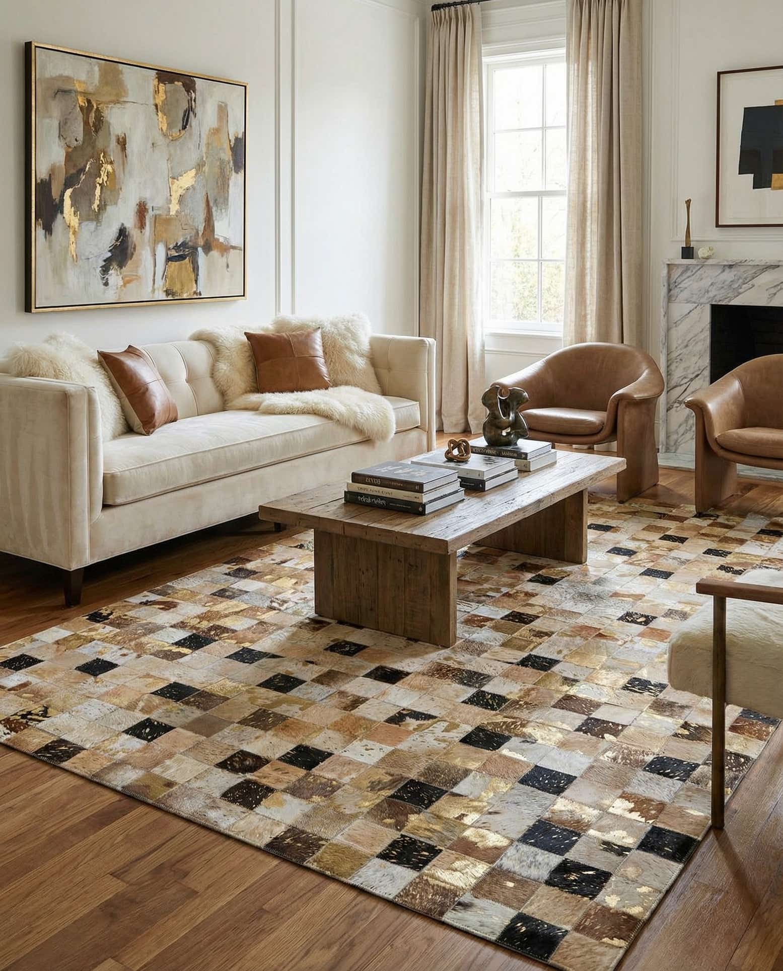 5' 1 x 8' Cowhide Leather Rug