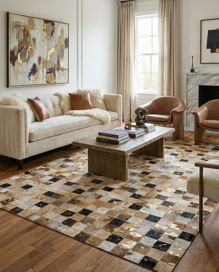 5' 1 x 8' Cowhide Leather Rug