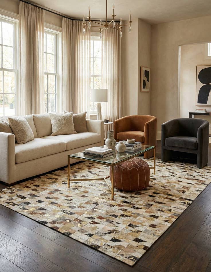 Detail image of  5' 2 x 7' 11 Cowhide - Patchwork Rug