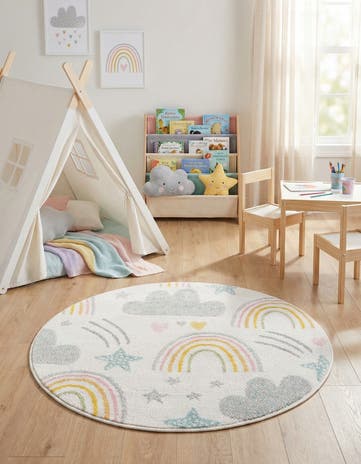 3' 3 x 3' 3 Clouds and Rainbows Whimsy Kids Round Rug