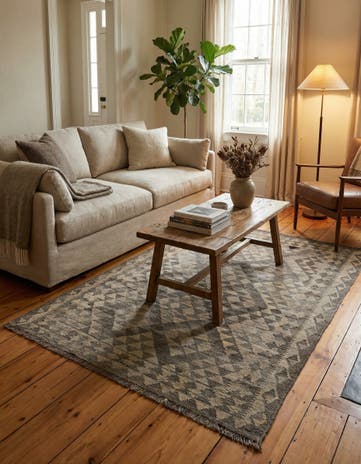 4' 2 x 6' 2 Hand Woven Kilim Maymana Wool Rug