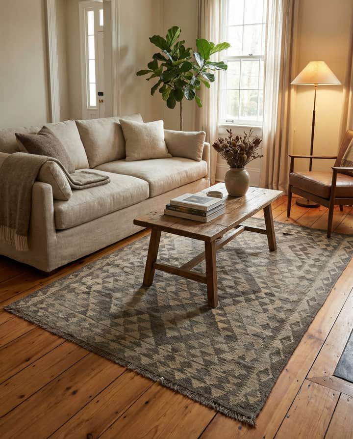 4' 2 x 6' 2 Hand Woven Kilim Maymana Wool Rug
