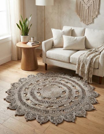 Gray Handmade Braided Jute Round Rug