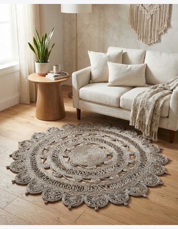Gray Handmade Braided Jute Round Rug