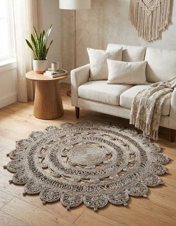 Gray Handmade Braided Jute Round Rug