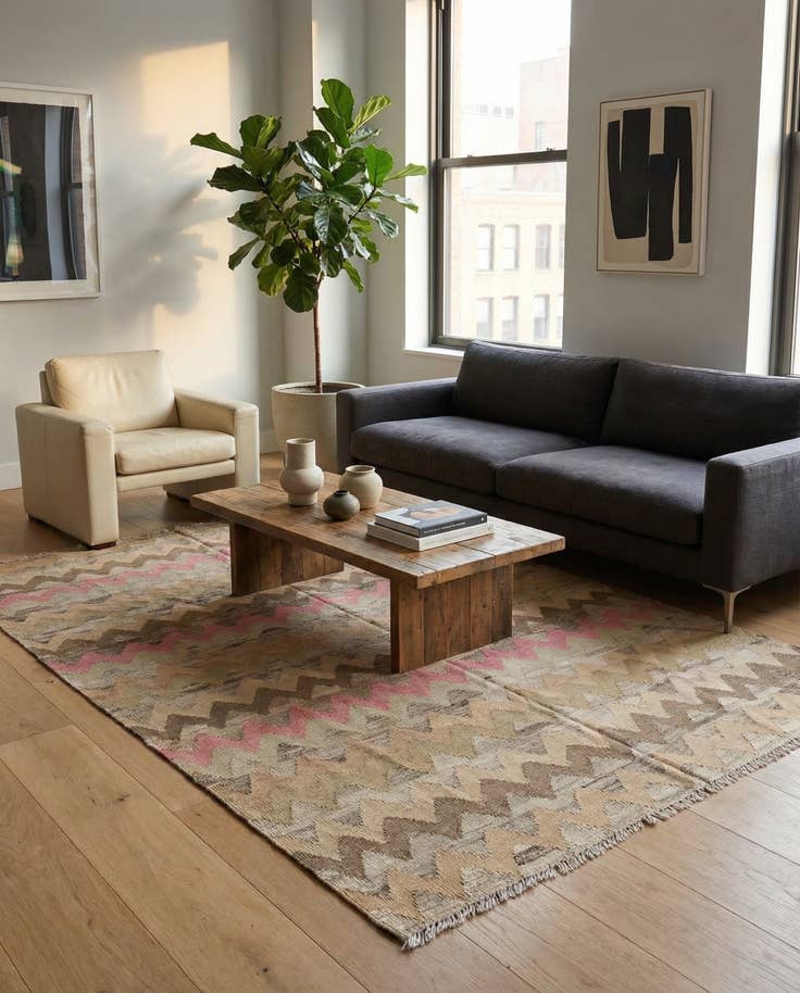 Detail image of 5' 4 x 7' 8 Hand Woven Kilim Modern Wool Rug