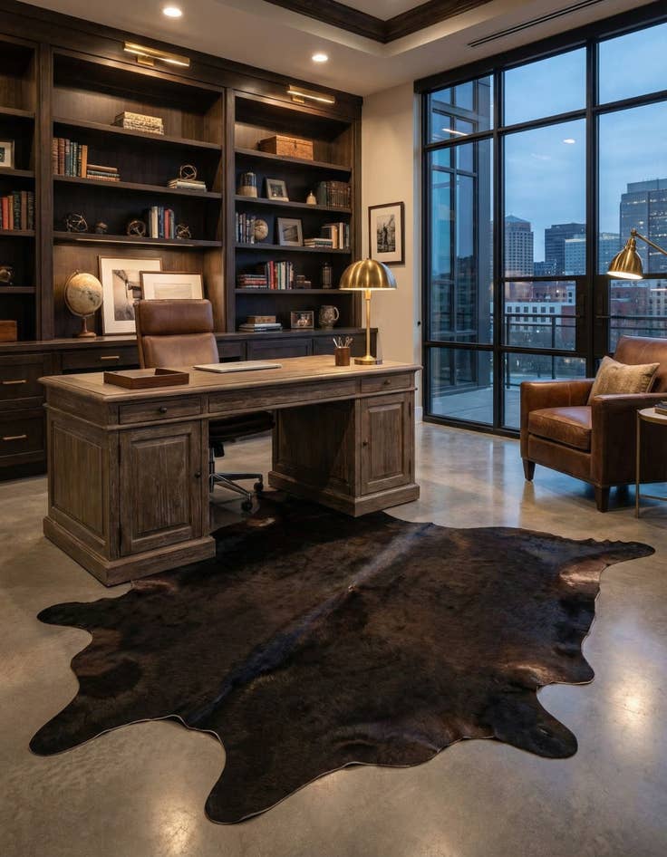 Detail image of 6' 9 x 7' 4 Cowhide Leather Rug