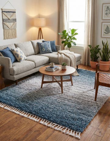 Blue Athena Shag Square Rug
