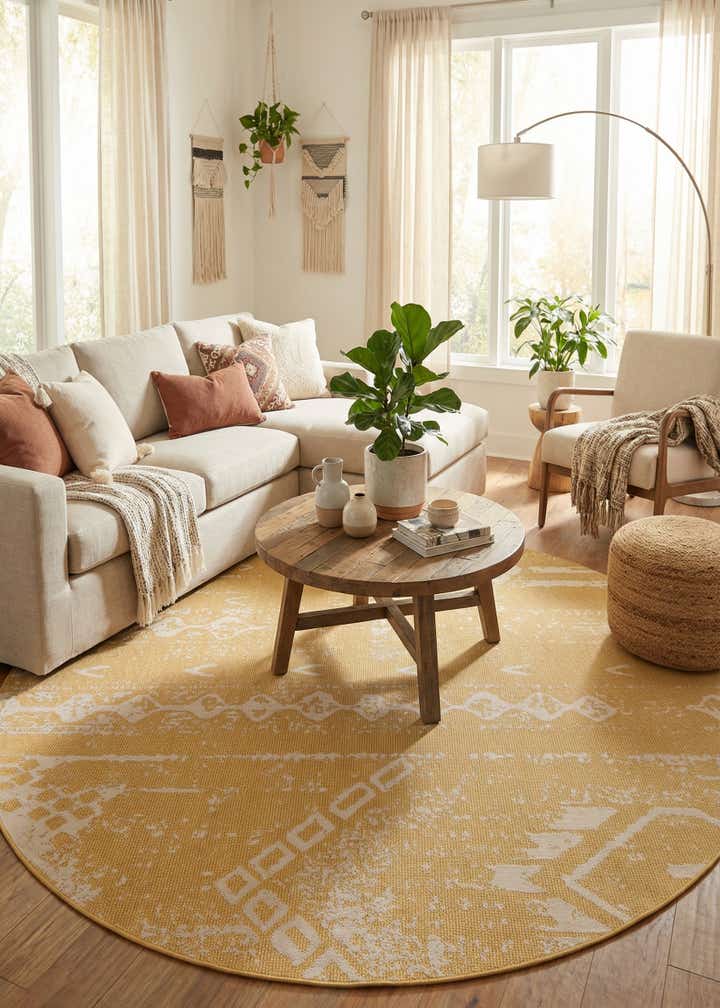 10' 8 x 10' 8 Easy-Clean Bohemian Indoor / Outdoor Round Rug