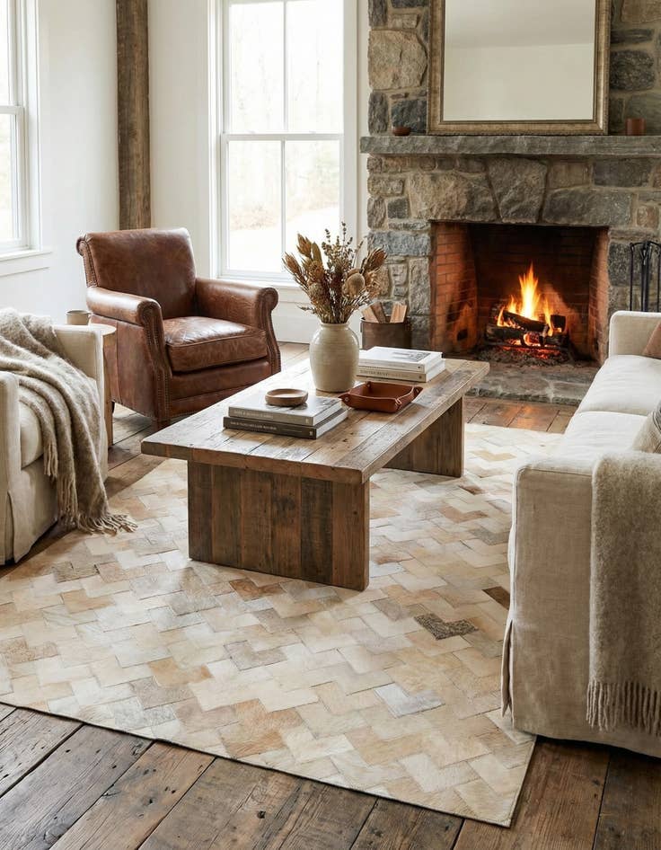 Detail image of 4' 1 x 5' 10 Cowhide Stocks Rug