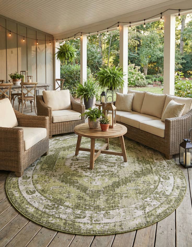 Detail image of 7' 10 x 10'  Washable Traditional Indoor / Outdoor Oval Rug