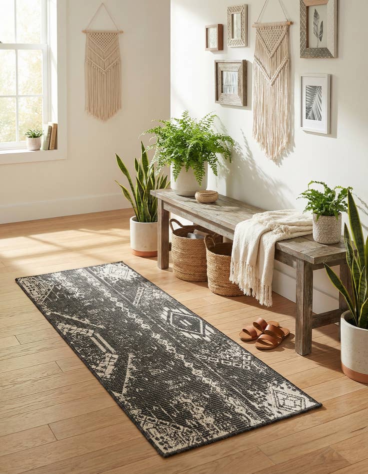 Detail image of 2' x 5' 3  Washable Bohemian Indoor / Outdoor Runner Rug