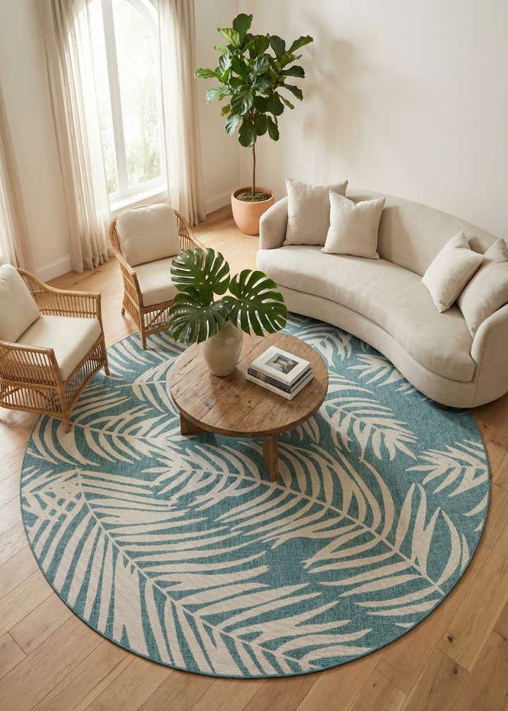 10' x 10' Easy-Clean Botanical Indoor / Outdoor Round Rug