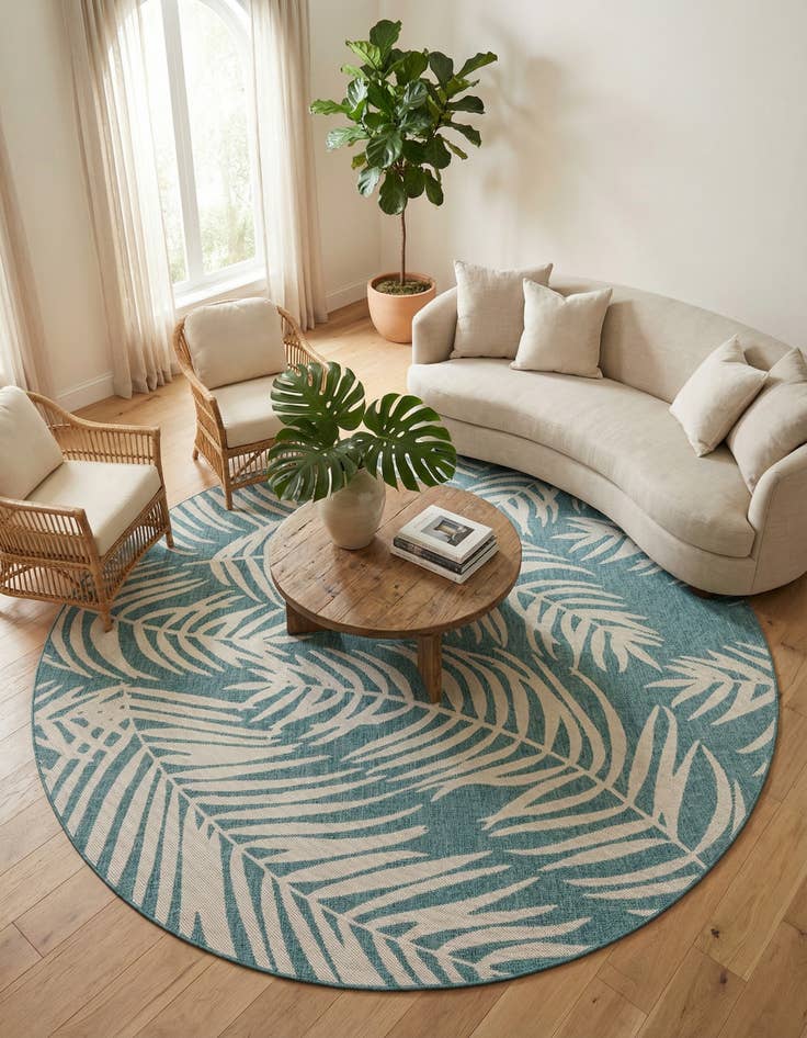 Detail image of 10' x 10'  Washable Botanical Indoor / Outdoor Round Rug