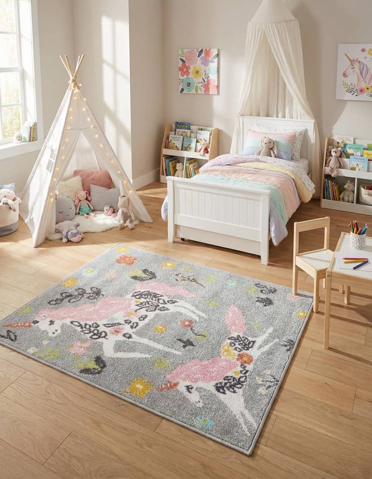 Detail image of 2' 2 x 3' Unicorns Whimsy Kids Rug