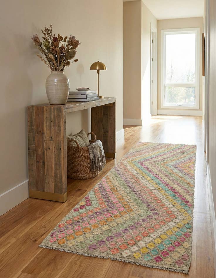 Detail image of 3' x 9' 10  Hand Woven Kilim Modern Wool Runner Rug