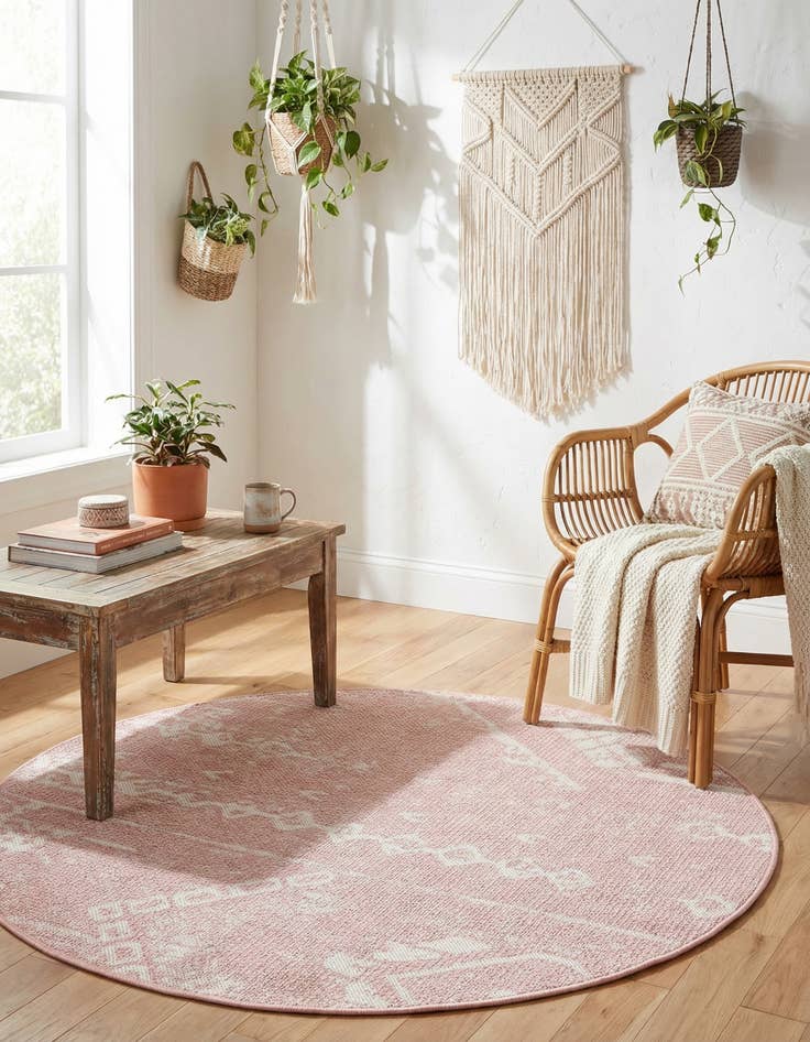 Detail image of  4' x 4'  Washable Bohemian Indoor / Outdoor Round Rug