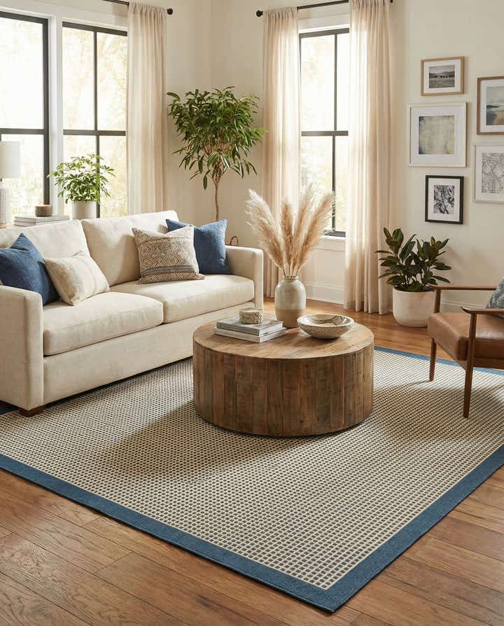 7' 10 x 7' 10 Easy-Clean Border Indoor / Outdoor Square Rug