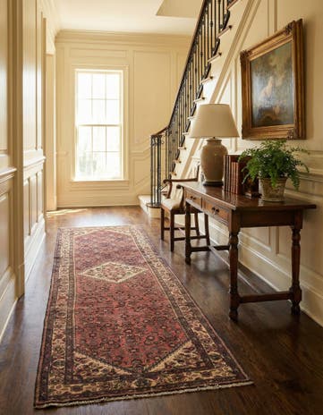 3' 7 x 10' 4 Hand Knotted Hossainabad Persian Wool Runner Rug
