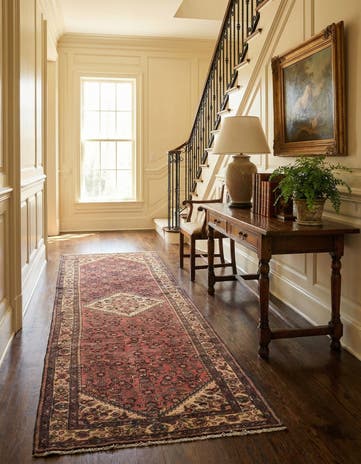 3' 7 x 10' 4 Hand Knotted Hossainabad Persian Wool Runner Rug