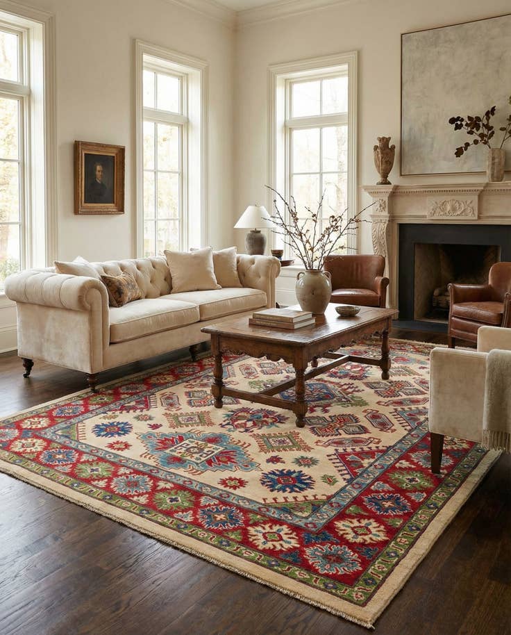 Detail image of 6' 6 x 9' 7 Hand Knotted Kazak Rug