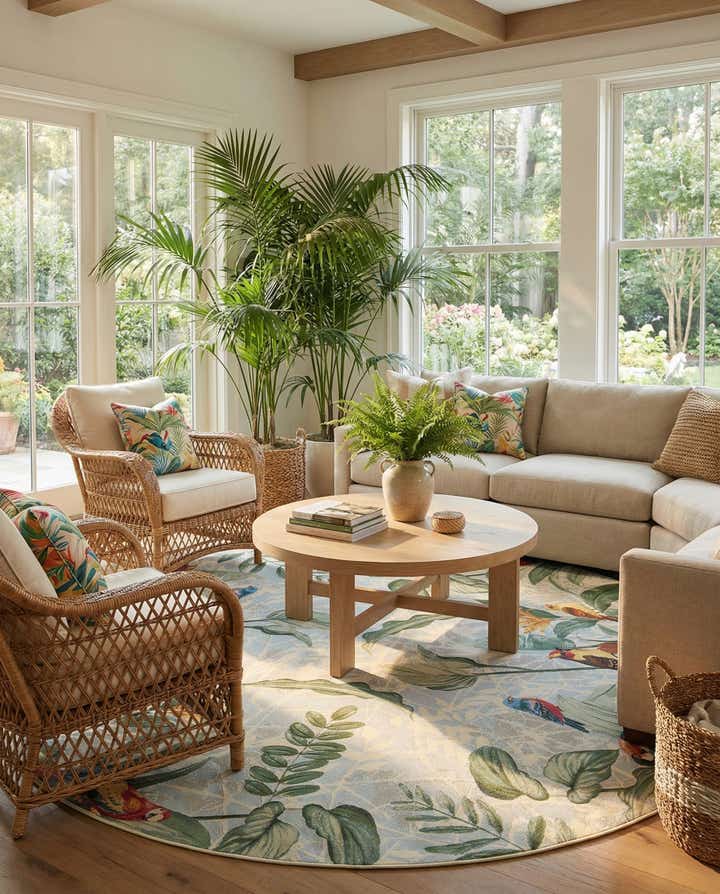10' x 10' Easy-Clean Botanical Indoor / Outdoor Round Rug