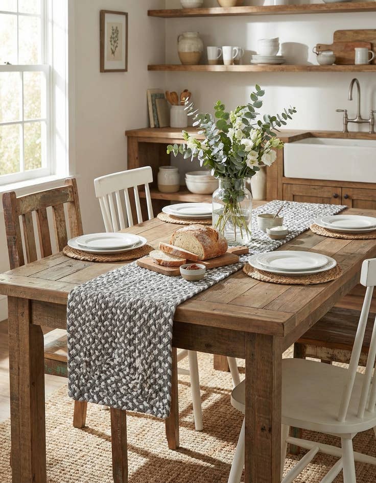 Detail image of 1' 2 x 5' 1  Hand Braided Chindi Table Runner Rug