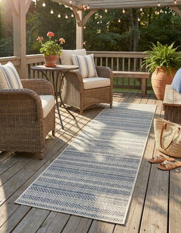 Light Blue Easy-Clean Ribbon Indoor / Outdoor Runner Rug