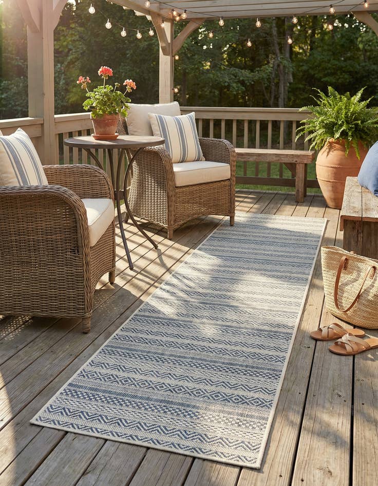 Detail image of 2' x 8'  Washable Striped Indoor / Outdoor Runner Rug