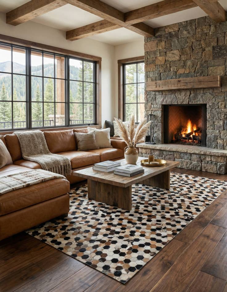 Detail image of  5' 1 x 8' Cowhide - Patchwork Rug