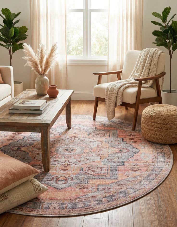 Detail image of 5' 3 x 5' 3  Washable Mangata Round Rug