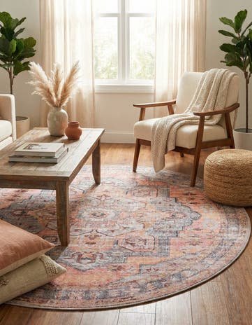 Apricot and pink Washable Mangata Round Rug