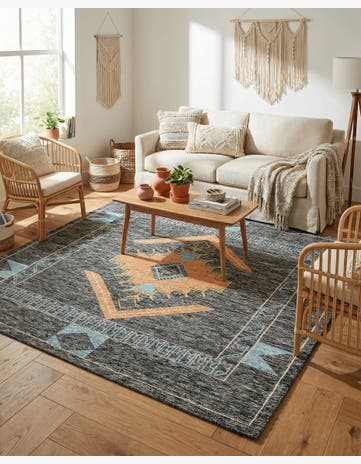 Charcoal Gray Hand Woven Kilim Wool Square Rug